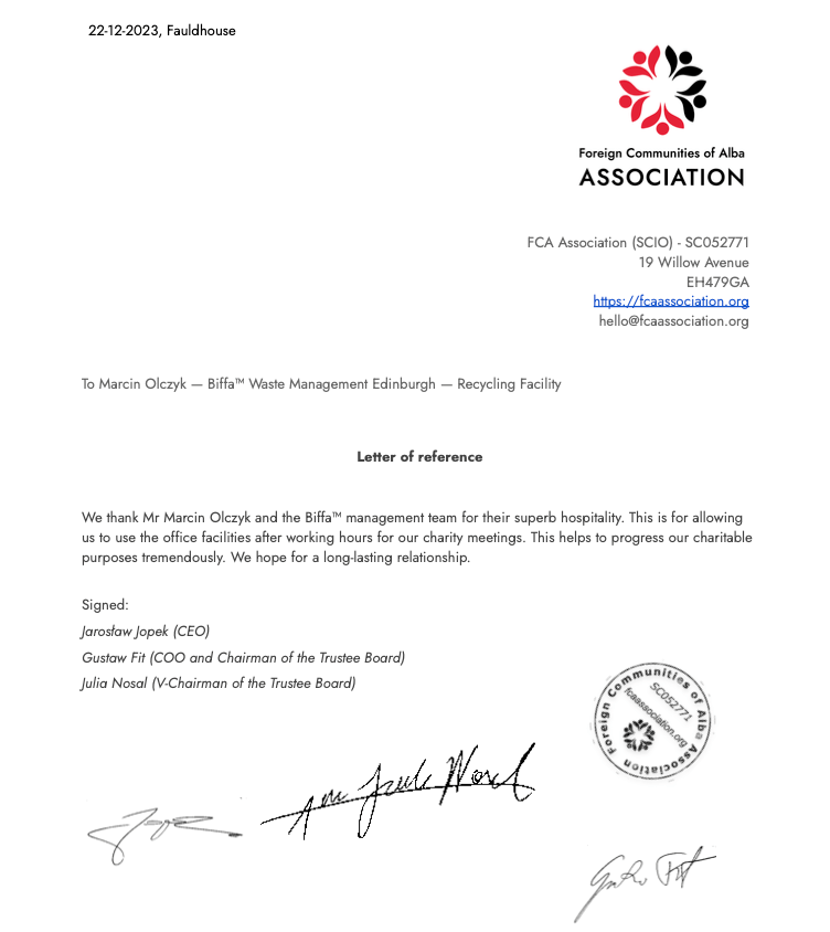 Thank you, Marcin Olczyk and Biffa Waste Management, Edinburgh — Recycling&nbsp;Facility