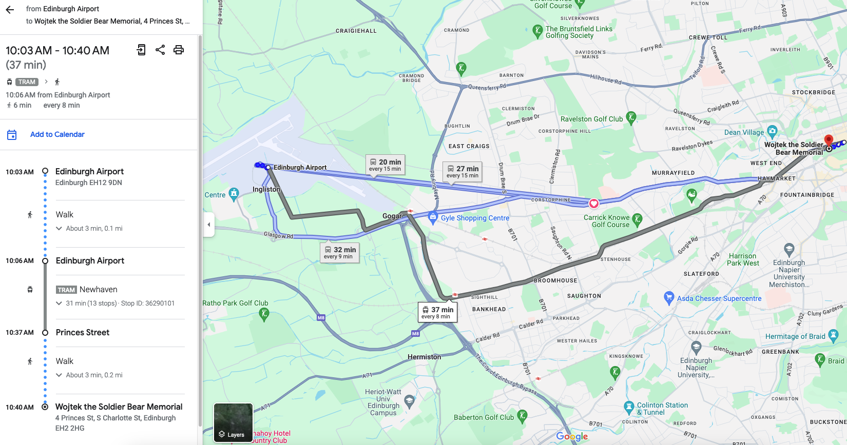 From Edinburgh Airport to Wojtek the Soldier Bear Monument