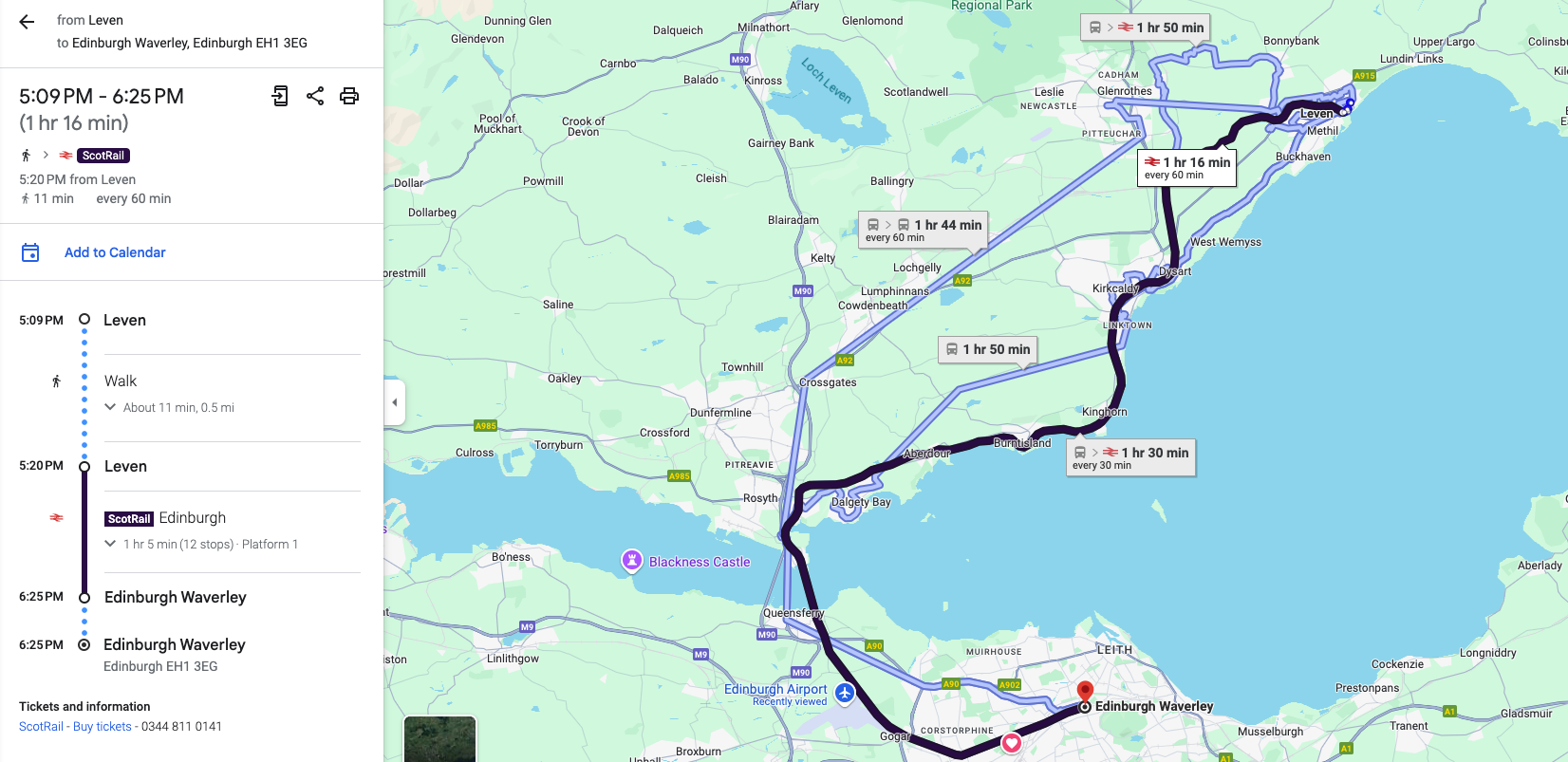 From Leven back to Edinburgh